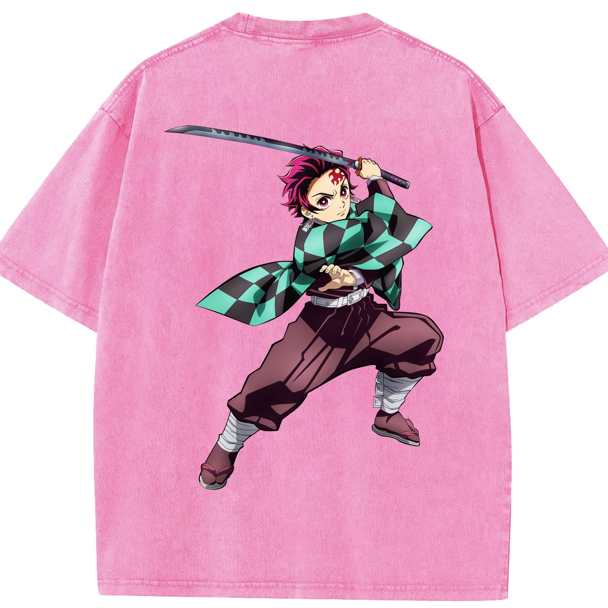 （画像用） 鬼滅の刃 竈門 炭治郎／かまど たんじろう Kamado Tanjirou 綿100% ヴィンテージ風 半袖Tシャツ（背面プリント）